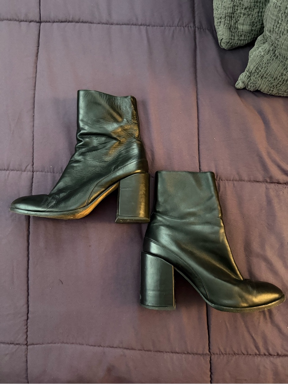 Dear Frances Vero Cuoio Classic Black Leather Block Heel Ankle Boots